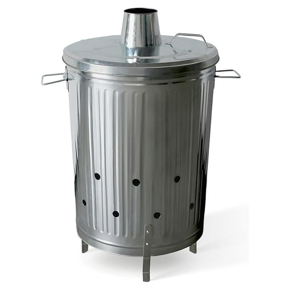 Metal Compost Bin Outdoor Burn Bin - Galvanized Trash Can with Lid Chimney and Vent Holes - Trash Burning Container Composter Incinerator for Garbage, 20 Gallon (Chimney Lid and Vent Holes)