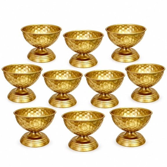 Metal Compote Decorative Bowls, 10 Pcs, 7.5 in Diameter, Gold, Iron, Table Centerpiece for Weddings and Home Decor