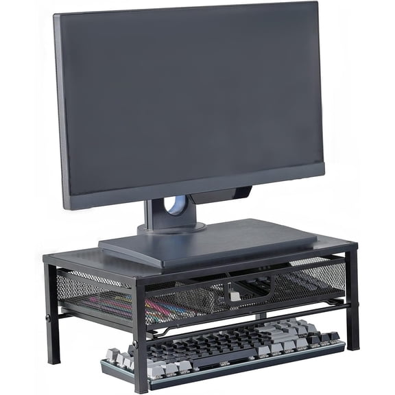 Metal Computer Stand for Desk,Monitor Riser with Drawer ,Desktop Stand for Laptop,Printer and Monitor,Black