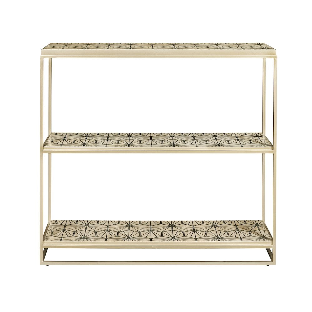 Beige Cream Metal Console Table with Storage Shelves