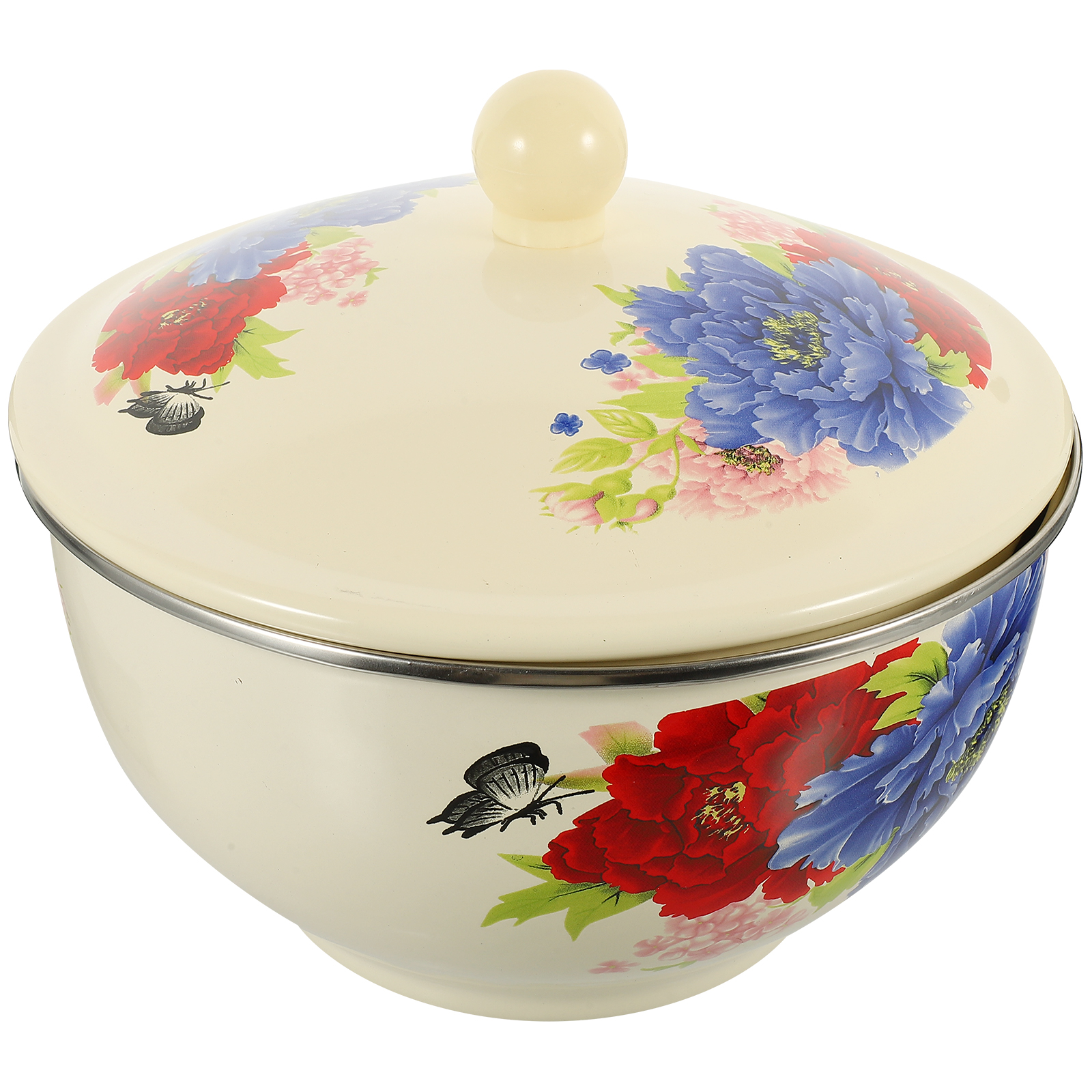 Metal Container with Lid Mixing Bowls Enamel Salads Bowl Rice Serving