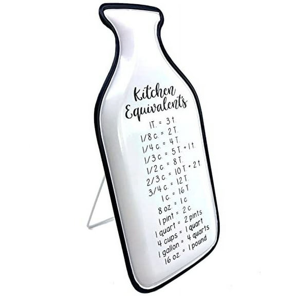 Metal Conversion Chart Sign - Easel Stand or Wall Hanging, Metal Milk Bottle Design 12" (White)