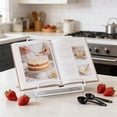 thumbnail image 1 of Metal Cookbook Stand for Kitchen Counter, Tablet and Book Holder, Iron Reading Rack for Cookbooks, Magazines and Plates, 1-Pack, Black or White, 1 of 6