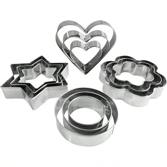 Metal Cookie Cutters Set Heart Star Round Flower 12Pcs Cookie Cutters Heart Star Cookie Cutter Round Small Cutter Flower Cookie Cutter for Baking