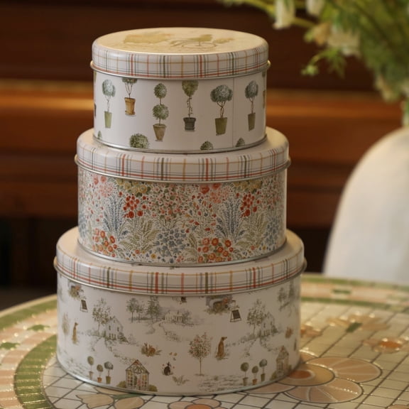 Vintage Metal Cookie Tin Set of 3 with Lids,Storage Containers for Kitchen Pantry, Gift Giving for Christmas Holidays, Decorative Box for Cookies, Candy, Snacks, Treats