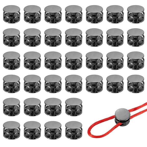 Metal Cord Locks, Double Hole Draw String Spring Stopper Fastener Round Slider Toggles End 0.6" & 36 Pcs & Black for Drawstrings