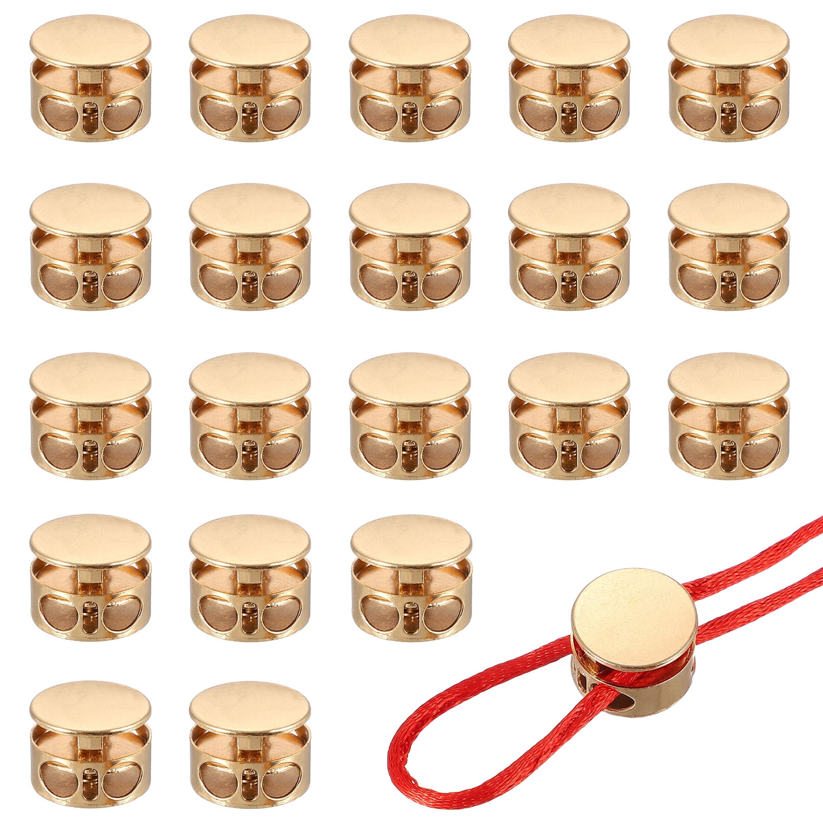 Toggle Drawstring Red Metal Cord Locks, Double Hole Draw String Spring Stopper Fastener Round ...