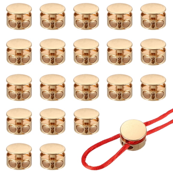 Metal Cord Locks, Double Hole Draw String Spring Stopper Fastener Round Slider Toggles End 0.7" & 20 Pcs & Gold for Drawstrings