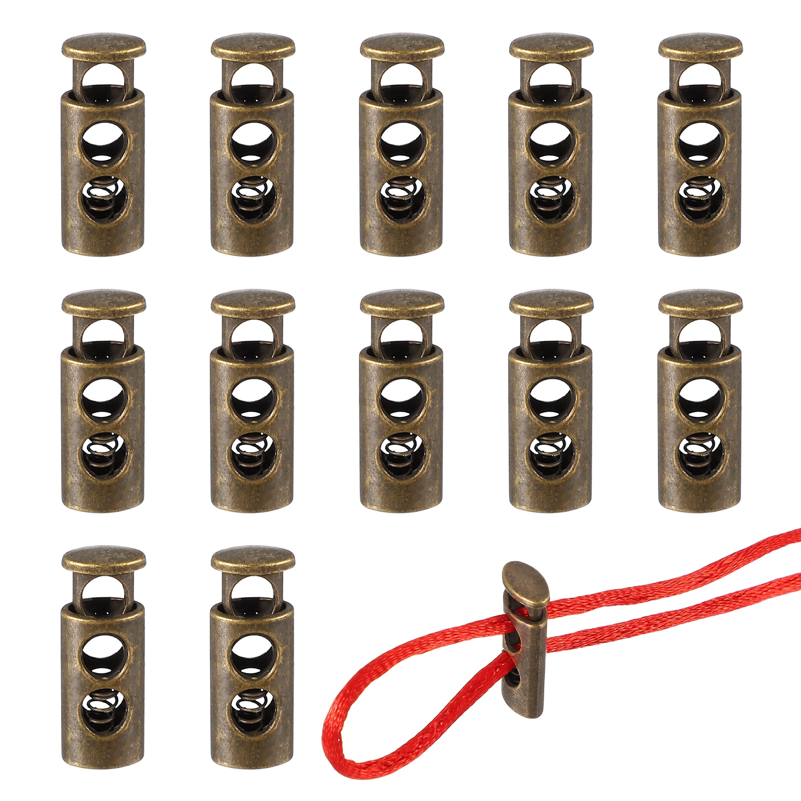Toggle Drawstring Red Metal Cord Locks, Double Hole Draw String Spring Stopper Fastener Round ...