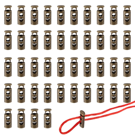 Metal Cord Locks, Double Hole Draw String Spring Stopper Fastener Round Slider Toggles End 24 Pcs & Bronze Tone for Shoelaces