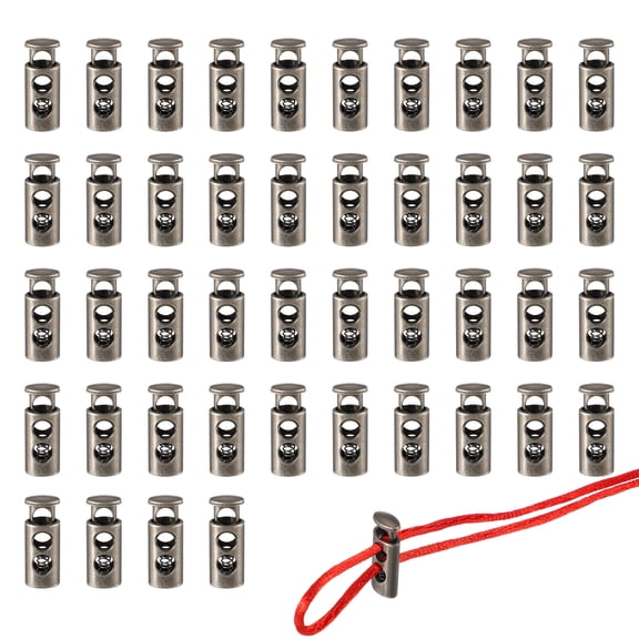 Metal Cord Locks, Double Hole Draw String Spring Stopper Fastener Round Slider Toggles End 24 Pcs & Silver Tone for Shoelaces