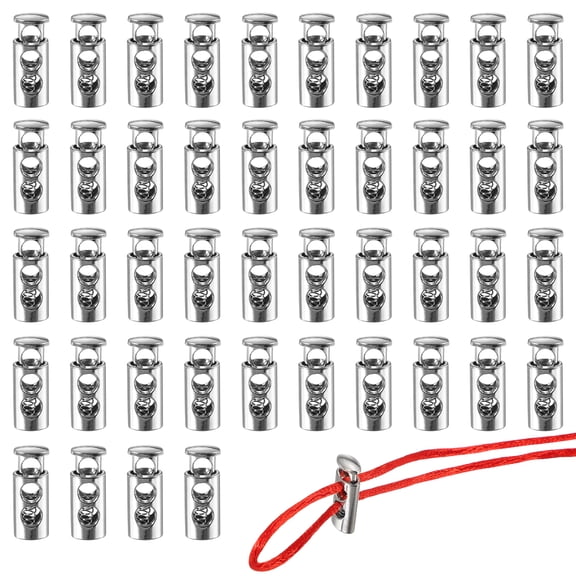 Metal Cord Locks, Double Hole Draw String Spring Stopper Fastener Round Slider Toggles End 24 Pcs & Silver for Shoelaces