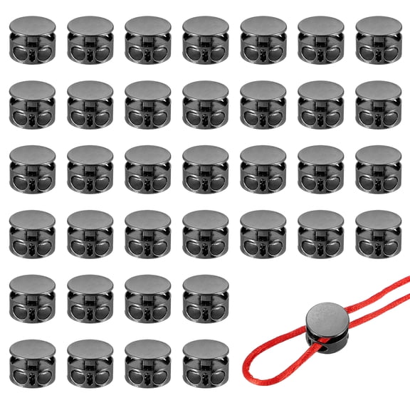 Metal Cord Locks, Double Hole Draw String Spring Stopper Fastener Round Slider Toggles End 0.7" & 36 Pcs & Black for Drawstrings