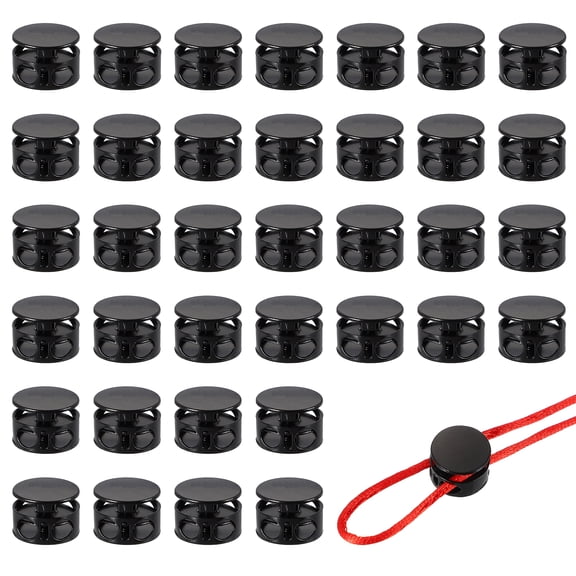 Metal Cord Locks, Double Hole Draw String Spring Stopper Fastener Round Slider Toggles End 0.7" & 36 Pcs & Dark Black for Drawstrings