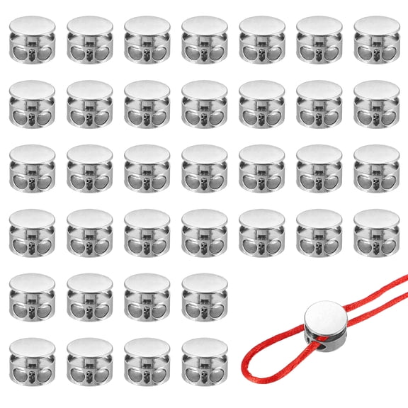 Metal Cord Locks, Double Hole Draw String Spring Stopper Fastener Round Slider Toggles End 0.7" & 36 Pcs & Silver for Drawstrings