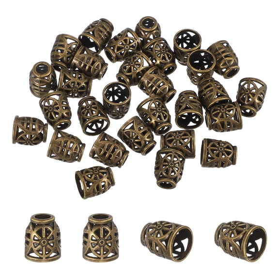 Metal Cord Locks, Rope End Lock, Bell Stopper, Hollow Bead End Cap Rope Fastener 30 Pcs & Bronze Tone for Drawstrings