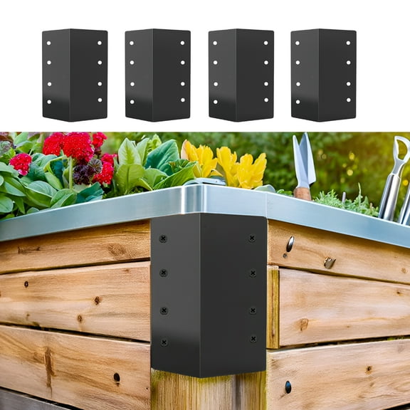 Metal Corner Brackets for Garden Bed, Black, 90-Degree Angle, 5.9x3x3 Inch, 4 Pack with 64 Screws, Raised Planter Box Hardware