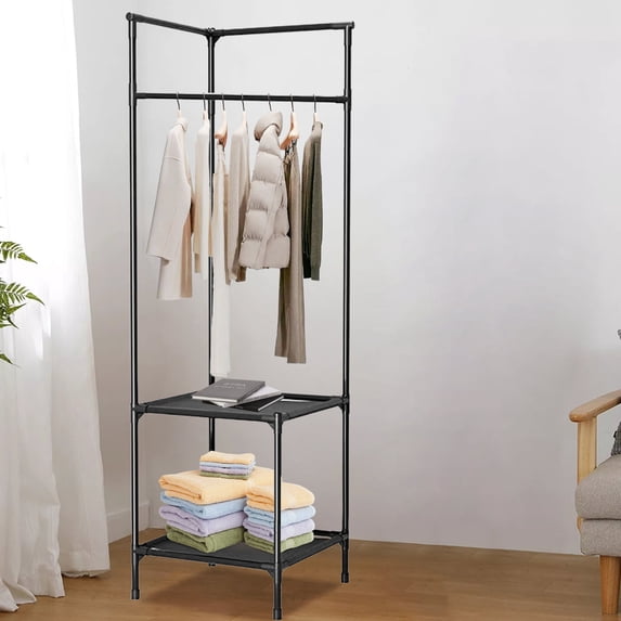 Metal Corner Organizer with Multi-Functional Shelves and Hooks, Detachable Space-Saving Storage Rack for Bedroom, Entryway, or Living Room Assembly