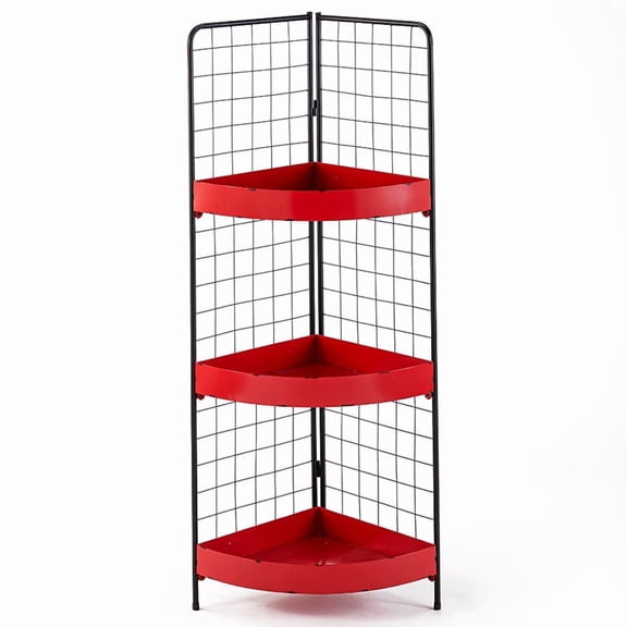 3-Tier Metal Corner Shelves - Red