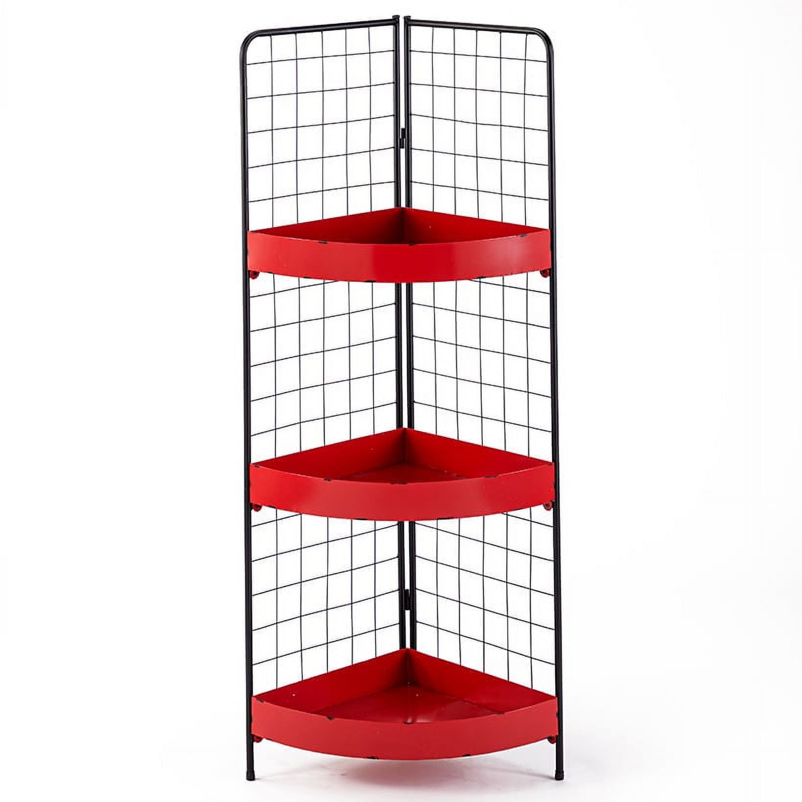 Red 3-Tier Metal Corner Shelf with Wire Back