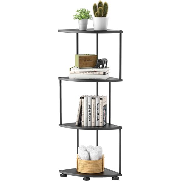 Metal Corner Shelf Stand 4 Tier 41",Sturdy Baking Paint Process Corner Shelves Display Shelf for Living Room Decor,Wall Corner Bookshelf Office Small Space (Black)