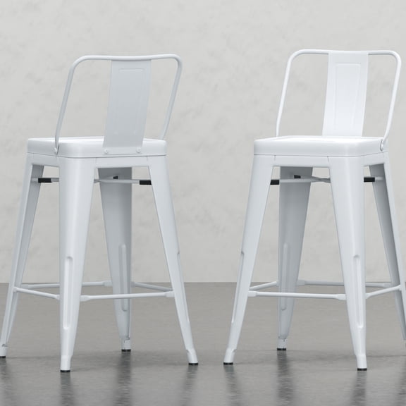 Metal Counter Height Stool (2), 24 Inch - White, Modern Style With Curved Backs And Footrests For Superior Comfort Support 24" Stools Of 2 Stylish Industrial Design Enhanced Stability