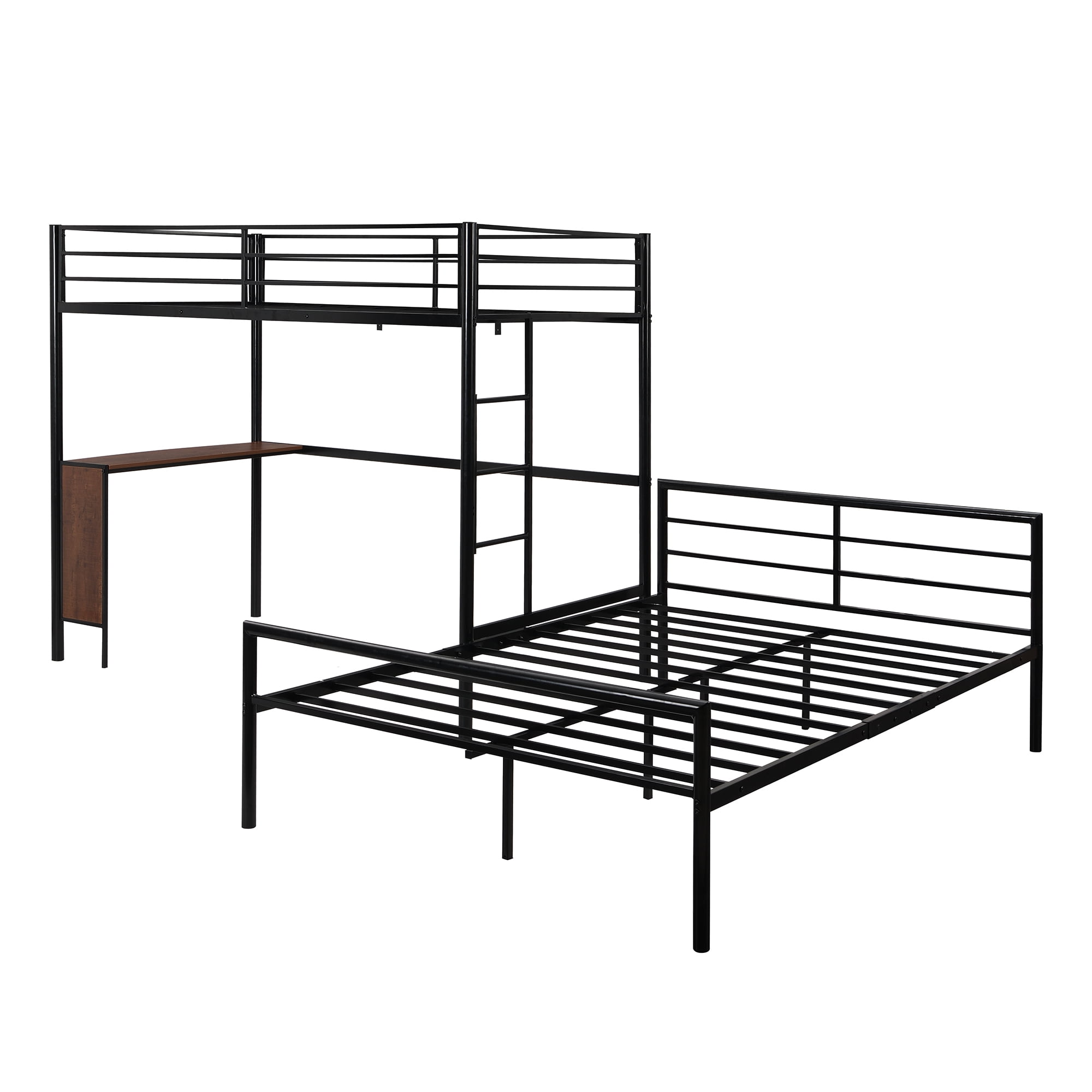 Metal Cover Bunk Bed with Separate Full Platform Bed, Twin over Full Size Saving Space Design