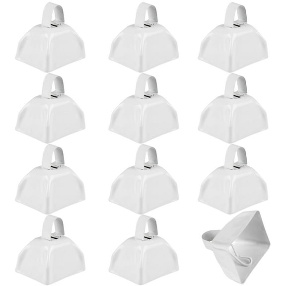 Metal Cowbells - 12 Pack) 3 Inch White Cow Bells for Sporting Events, Cheering, Spirit, Loud Cow Bell Ideal Hand Percussion Cowbells Noise Makers for Sporting Events, Football Games, and Celebrations