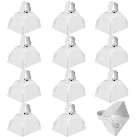 Metal Cowbells - 12 Pack) 3 Inch White Cow Bells for Sporting Events, Cheering, Spirit, Loud Cow Bell Ideal Hand Percussion Cowbells Noise Makers for Sporting Events, Football Games, and Celebrations