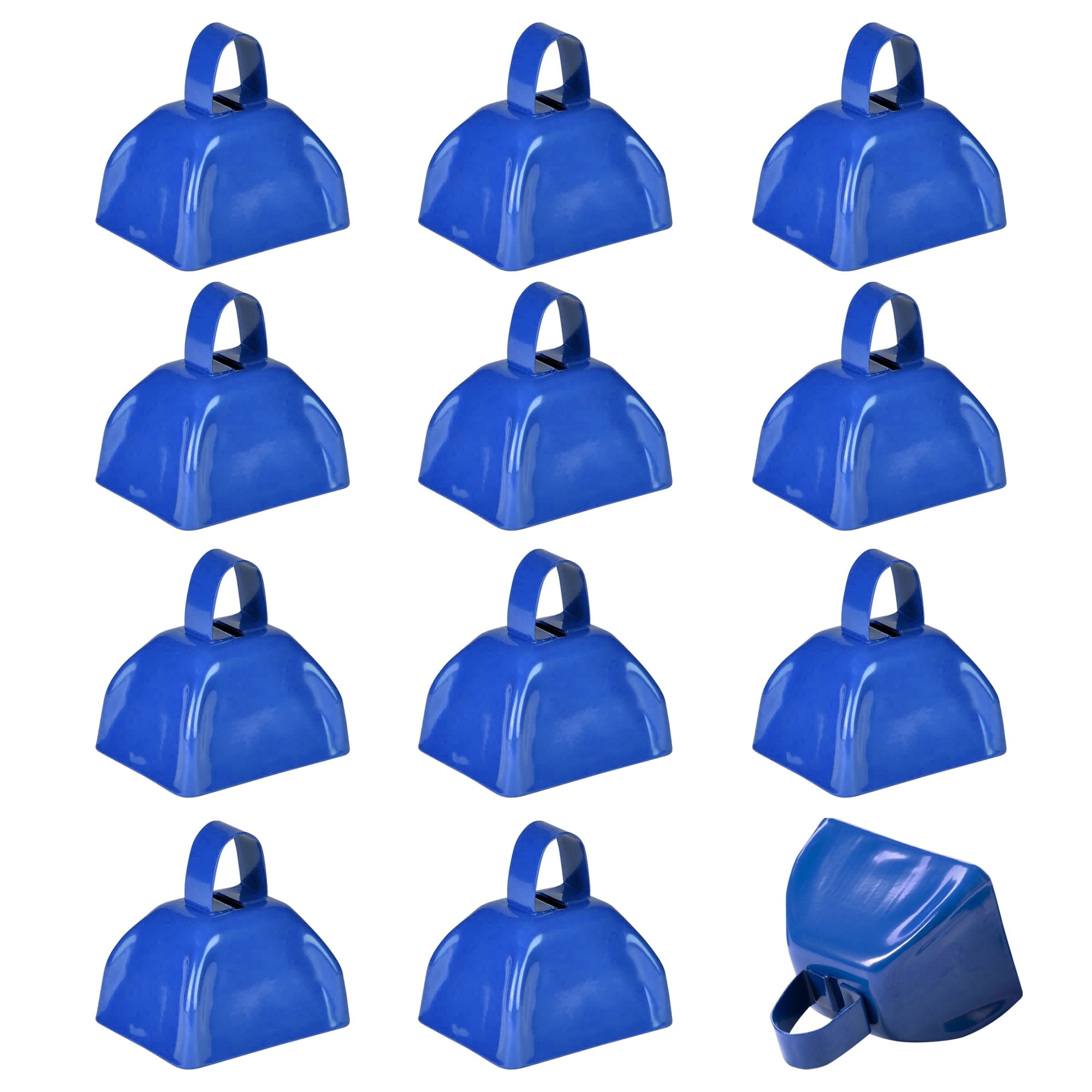Blue Metal Cowbells with Handles for Events, 12-Pack