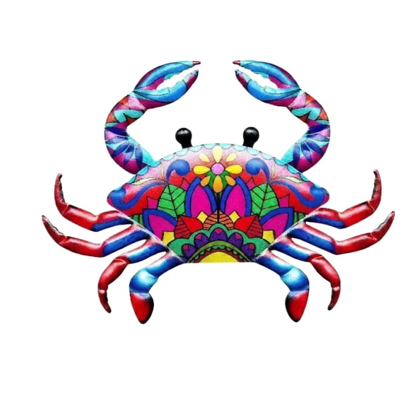 Metal Crab Wall Decor Coastal UV Printed Pattern Sculpture Beach House Wall Art Red