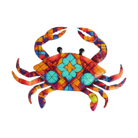 Metal Crab Wall Decor, Rust-Resistant Ocean-Themed Sculpture for Tiki Bars, Home Doors, Or Windows, Handcrafted Beach House Art with Vibrant Details, Indoor/Outdoor Use