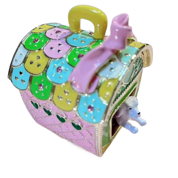 Metal Craft Enamel Ornament Dog House Box Trinket Bithday Gift Trinket Box For Home Decor Necklace Rings Earrings Organizer