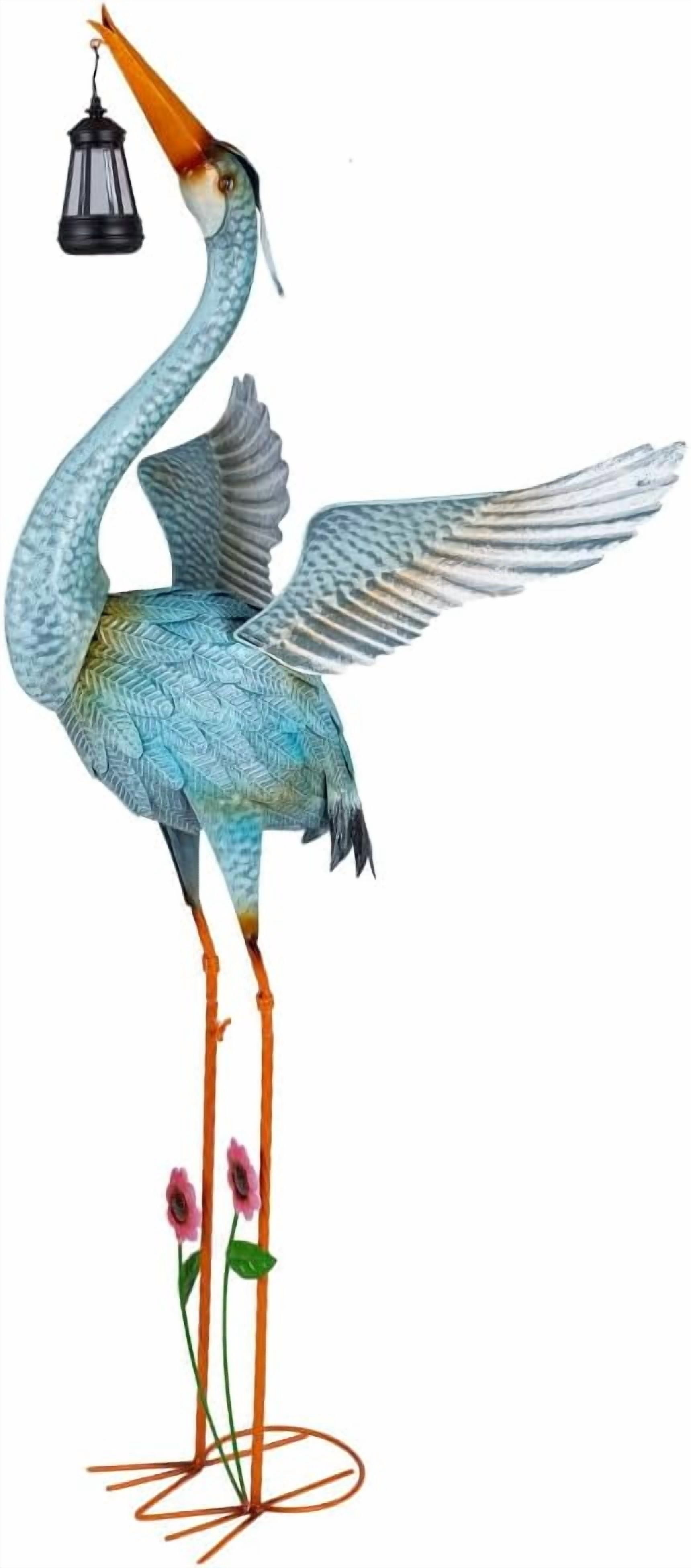 Metal Crane Garden Statue for Outside, Large Heron Outdoor Statues with Leaf Tray, Elegant Crane Yard Art Garden Decor for Garden Yard, Porch