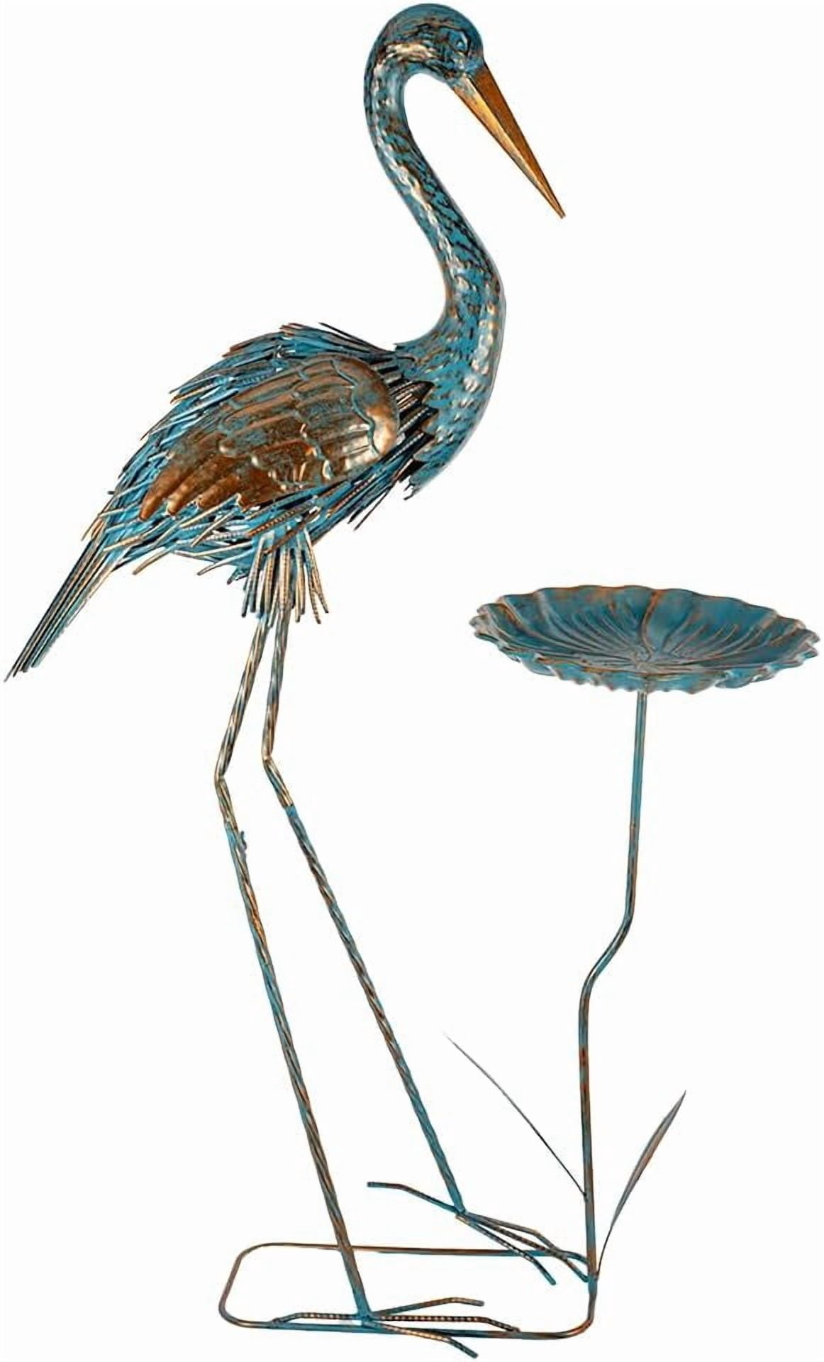 Metal Crane Garden Statue for Outside, Large Heron Outdoor Statues with Leaf Tray, Elegant Crane Yard Art Garden Decor for Garden Yard, Porch