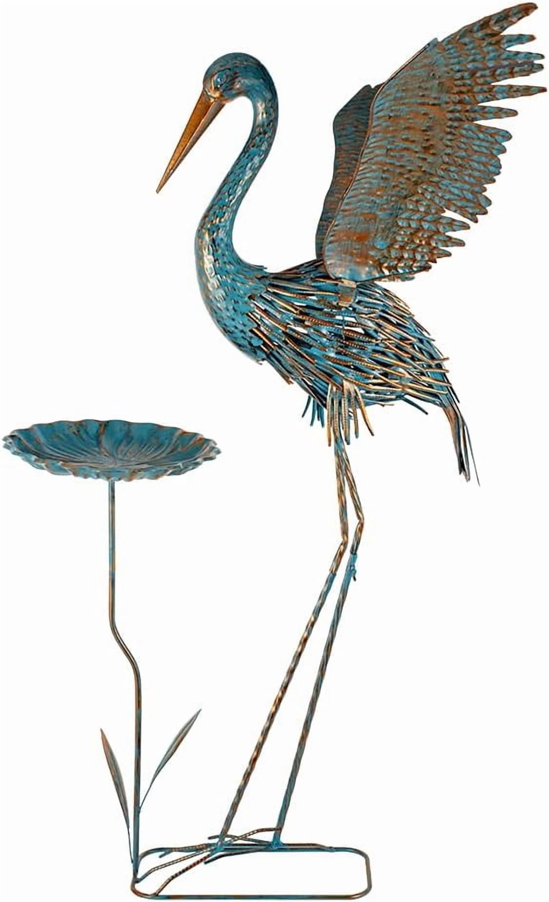 Metal Crane Garden Statue for Outside, Large Heron Outdoor Statues with Leaf Tray, Elegant Crane Yard Art Garden Decor for Garden Yard, Porch