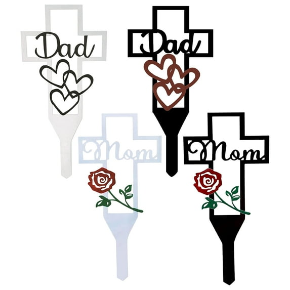 Metal Cross Garden Stake Graves Cemetery Decorations, Cemetery Memorial Cross Stake for Dad Mom, Metal Cross Yard Stake Grave Markers, Memorial Signs Marker for Dad Mom Grave