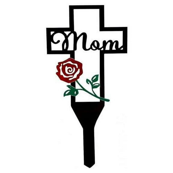 Metal Cross Garden Stake Graves Cemetery Decorations, Cemetery Memorial Cross Stake for Mom, Metal Cross Yard Stake Grave Markers, Memorial Signs Marker for Mom Grave (12X6 Inch)