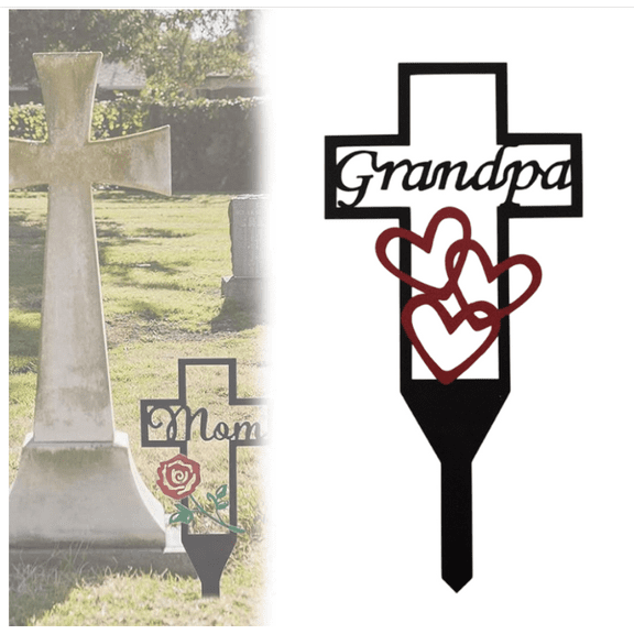 Metal Cross Garden Stake Graveyard Memorial Decorations, Cemetery Memorial Cross Stake for Parents Loved Ones, Memorial Signs for Outdoors Cemetery Grave Markers (Grandpa)
