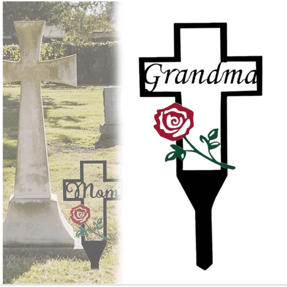 Metal Cross Garden Stake Graveyard Memorial Decorations, Cemetery Memorial Cross Stake for Parents Loved Ones, Memorial Signs for Outdoors Cemetery Grave Markers - (Grandma)