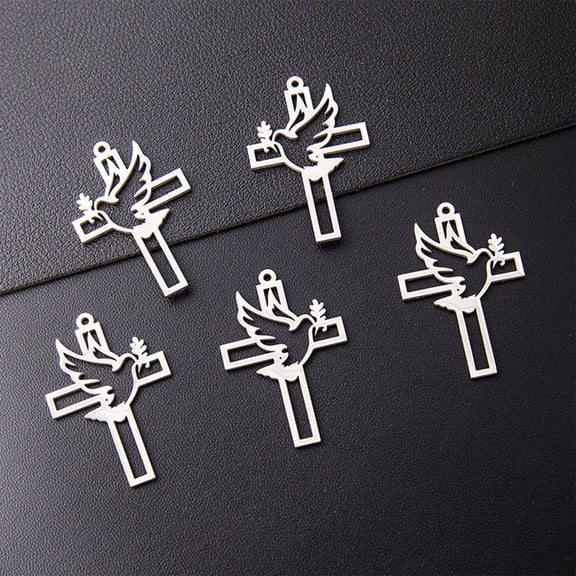 Metal Cross Shaped Hollow Pendant 5 Pack with DIY Bird Shaped Accessories for Jewelry Making Easter Craft Supplies Stainless Steel Gold Silver Color for Easter Holiday Decor DIY Crafts