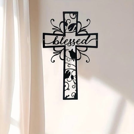 Metal Cross Wall Art, Blessed Wall Decor, Vintage Metal Wall Decor, Wall Art for Home Living Room Bedroom Office Decoration, Hanging