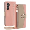 thumbnail image 1 of Metal Crossbody Strap Bag Case for Samsung Galaxy A35,ShellTech Magnetic Leather Card Slots Zipper Wallet Hidden Mirror Case Shockproof Stand Cover for Galaxy A35 5G,Pink, 1 of 8