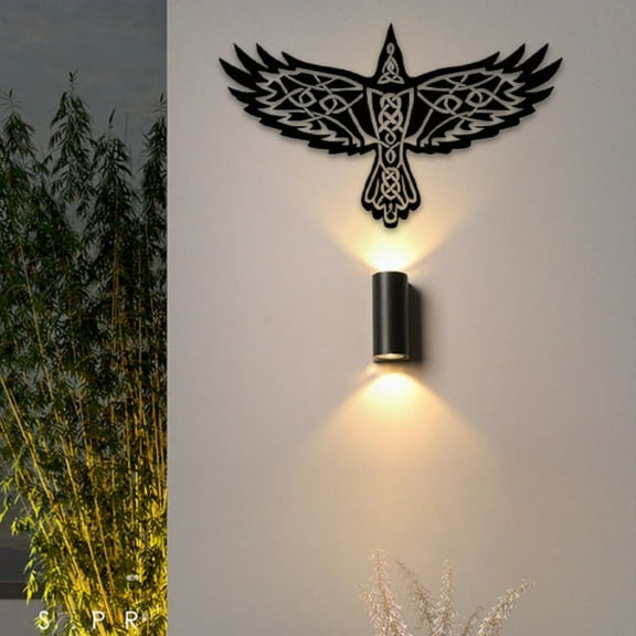 Metal Crow Decoration Black Iron Bird Wall Art Decor with Hole Metal Raven and Tree Wall Hanging Silhouette Sculpture for Living Room Garden Bedroom Office Balcony