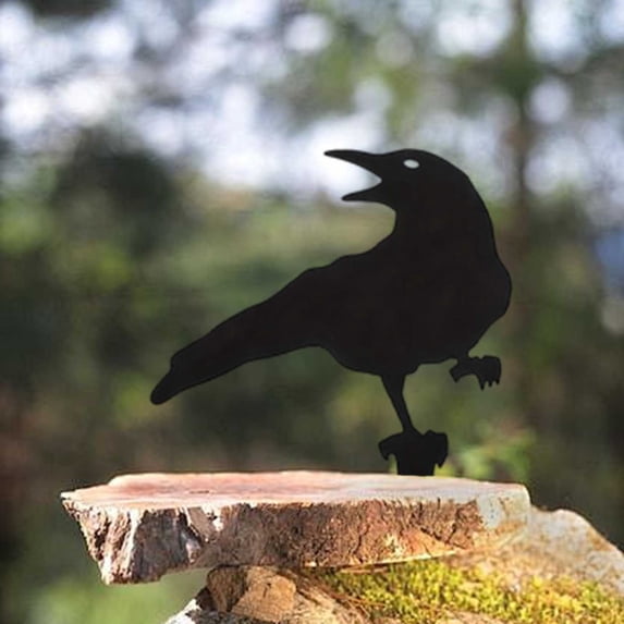 Metal Crow Silhouette Garden Stake, Black Iron Raven Bird Yard Art Decor, Waterproof Outdoor Tree Branch Ornament for Lawn Patio Halloween Decoration