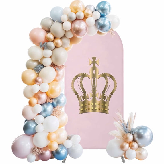 Metal Crown Arch Backdrop Cover 4 FT Gold Crown Pink Background Gradient Simple Stretchy Elastic Arch Stand Covers Spandex Arched Background Birthday Wedding Party Decoration (No Stand)