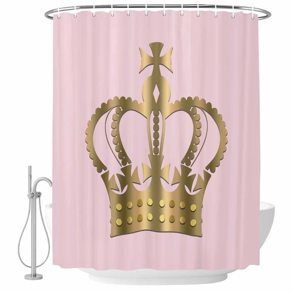 Metal Crown Bathroom Shower Curtains with Hooks, Gold Crown Pink Background Gradient Simple Waterproof Fabric Washable Shower Curtain for Home Hotel Bathtub Decor 36x72 Inch
