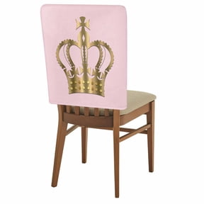 Metal Crown Chair Back Covers Set of 1, Gold Crown Pink Background Gradient Simple Stretch Dining Chair Back Slipcovers Removable Seat Cover for Kitchen Restaurant Hotel Cafe