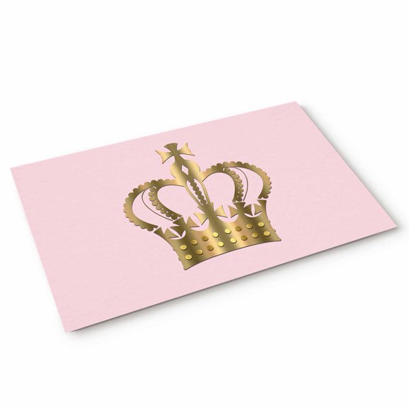 Metal Crown Door Mat Gold Crown Pink Background Gradient Simple Non Slip Absorbent Entrance Mat Washable Low Profile Indoor Doormat for Front Door Entryway Entry 16"x24"