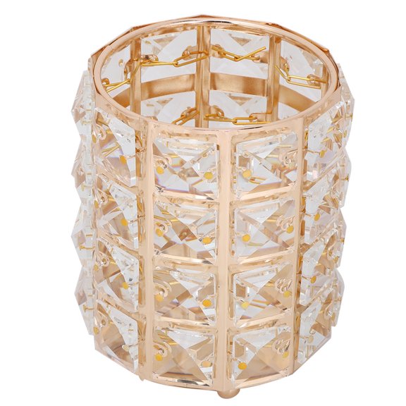 Metal Crystal Makeup Brush Storage Tube Eyebrow Pencil Jewelry Storage Box(Gold)